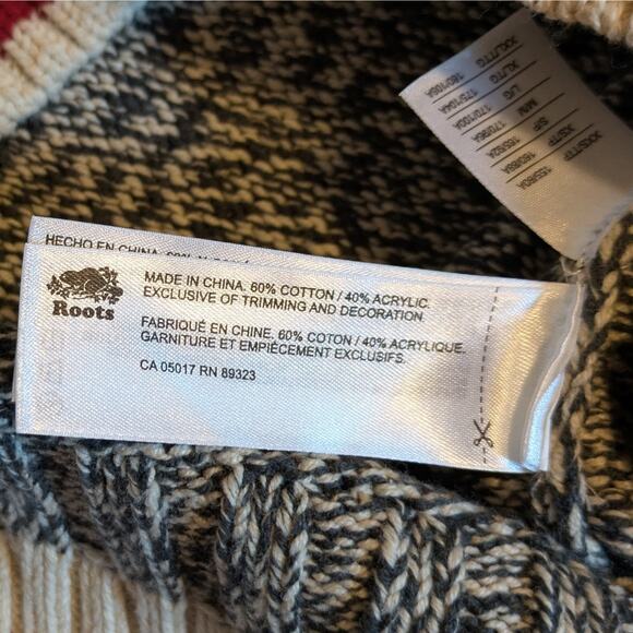 Roots Cotton Knit Sweater Mens XS Black Red Canada Cabin Collection Pullover - Picture 8 of 9